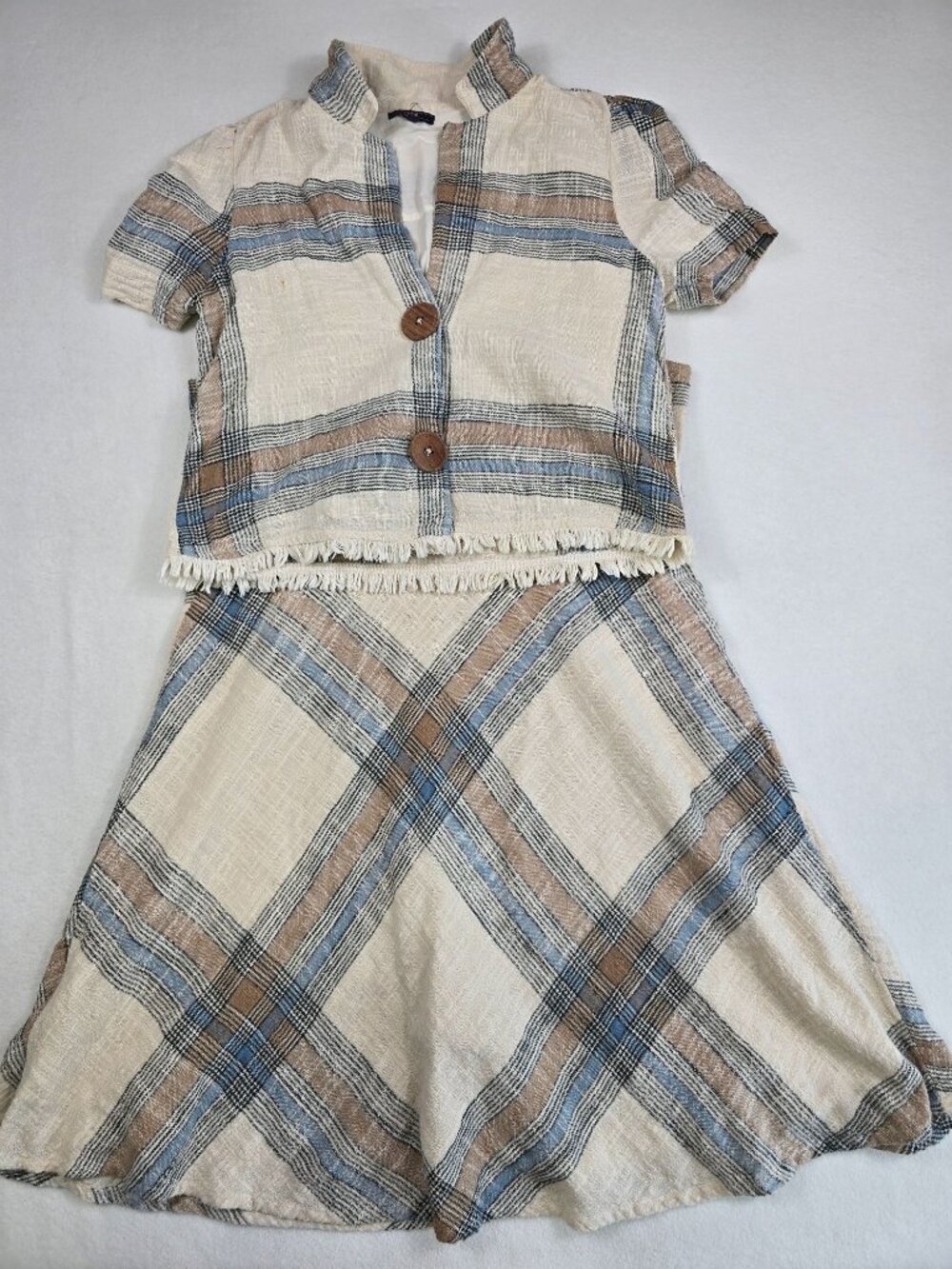 Plaid 16 XL100% Cotton Sleeveless Dress & Cropped Button-Up Shirt Top Set